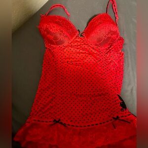 PLAYBOY Red Polka Dot Lace Chemise